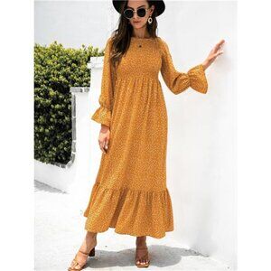 Ruffled Printed Long Sleeve Maxi Dress